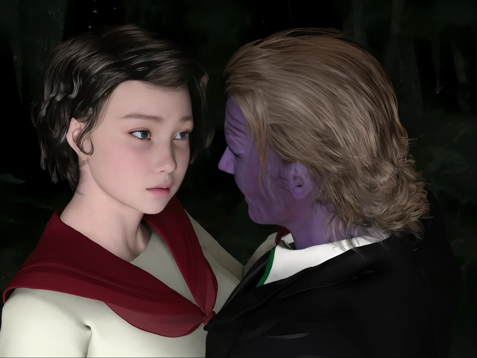 (dark photo、unity、8k wallpaper)、(very delicate and beautiful)、(masterpiece)、(highest quality:1.2)、(超A high resolution:1.3)、(beautiful realistic asian),beautiful lighting、perfect lightning、realistic shadow、fine skin、Super detailed、detailed face and eyes、realistic eyes、sharp pupils、Huge , inside the classroom、School、sunset、beautiful face、blurred background、(japanese woman)、shiny skin、side up、美しいblack hair、dull bangs、Japan High School Sailor Uniform、pleated mini skirt、gentle smile, ((table top, highest quality)), (shiny skin), cinematic lighting, Physically based rendering, award-winning, highly detailed skin, highly detailed face, Beautiful eyes in every detail, Carl Zeiss 85mm F/1.4, (Standing position), (cumin , on the chest and thighs), she'She's a very cute 16 year old , (black hair, straight long hair, open your eyes, blush), big cleavage, (sailor blouse, Pull up the pleated skirt yourself:1.3), watching from a distance, (navy knee socks, thigh focus),art by、