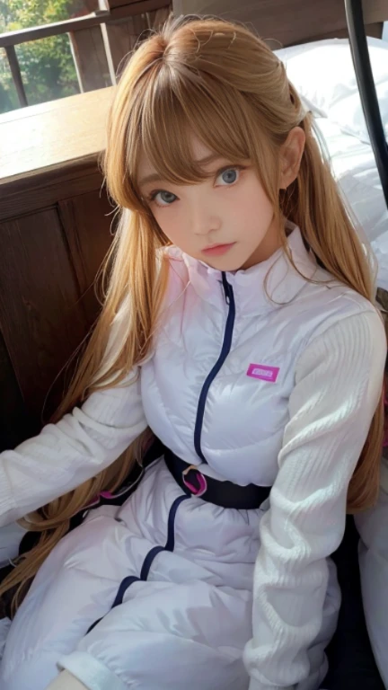 bright look、photorealism、full body painting、highest quality、超A high resolution、picture、北欧生まれの非常にbeautiful少女の写真、extraordinary beautiful girl、可愛くてbeautiful顔の詳細、(Pueros face_V1:0.008)、beautiful bangs、alice in wonderland、、Radiant, fair, glowing skin、facial hair、Bangs that extend to the face、bangs between eyes、super long hair、Glamorous bright natural platinum blonde super long straight silky hair、high resolution eyes、beautiful, Bright and clear, Big light blue eyes shine charmingly、(white astrovest):10、eyeliner、double eyelid、rich bust、Going to bed、lie on your back、sprawl、sleep on your side、lying on one's back