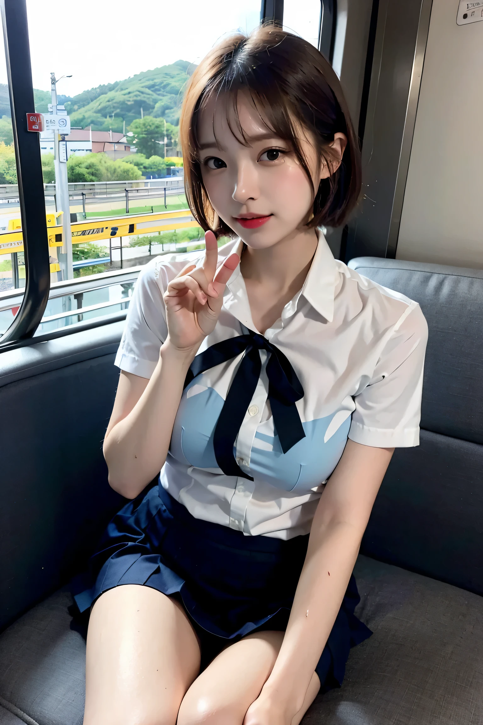 japanese girls、18yo girl、ple short hair、Blond Hair、bangs、BROWN EYES、Perfect figure、Sense of transparency、luster、glosodest chest、School Uniforms、Navy blue ribbon、Light blue shirt、Navy blue skirt、Guangyue、Burning body、hposing Gravure Idol、On the train、Beautiful feet、Strong sunlight、Nasty、Rain-drenched body、wet、actress、hposing Gravure Idol、Nogizaka Idol、korean idol