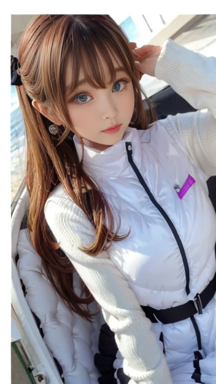 bright look、photorealism、full body painting、highest quality、超A high resolution、picture、北欧生まれの非常にbeautiful少女の写真、extraordinary beautiful girl、可愛くてbeautiful顔の詳細、(Pueros face_V1:0.008)、beautiful bangs、alice in wonderland、16 years old、Radiant, fair, glowing skin、facial hair、Bangs that extend to the face、bangs between eyes、super long hair、Glamorous bright natural platinum blonde super long straight silky hair、high resolution eyes、beautiful, Bright and clear, Big light blue eyes shine charmingly、(white astrovest):10、eyeliner、double eyelid、rich bust、Going to bed、lie on your back、sprawl、sleep on your side、lying on one's back