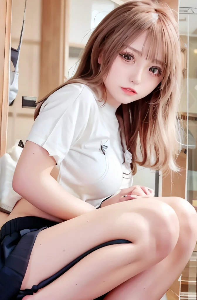 smile, spread your legs, turned into slime, lying down, squat, I can see your pants, Skirt flip, short skirt, Pants visible from skirt, ace fabric ?????????, Japanese sailor suits、Panties with ribbons can be seen through the king's transparent clothes.、Pants fully visible、The clothes are fluffy、My blouse button came off, showing off her panties, Cleavage visible from the blouse,My ??????? are transparent, Panties look nice, ????????? with a small area,string panties, Angle from feet, angle from below, Angle looking up from below, micro lingerie,White cotton fabric ?????????, show off your ??????, White cotton fabric ?????????,1 girl, single, alone, Beautiful woman、((I could see the whole body:1.3))、 ((middle wave hair, bangs, brown hair)), ((brown eyes, beautiful eyelashes, realistic eyes)), ((detailed face, blush:1.2)), ((smooth texture:0.75, realistic texture:0.65, realistic:1.1, Anime CG style)), perfect body,  (( white shirt)), ((black skirt:1.3)), 1 girl,(highest quality,4k,8K,High resolution,masterpiece:1.2),1 Beautiful woman,18-year-old,35mm lens,f/1,considerable ???????,soft sunlight,bright colors,playful expression