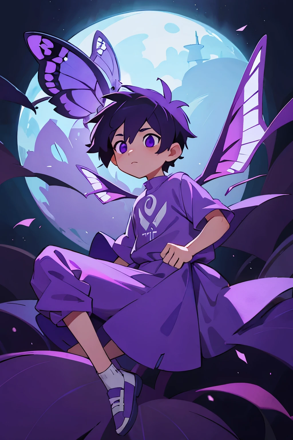 boy moth in purple colors in the style of the hollow hight game