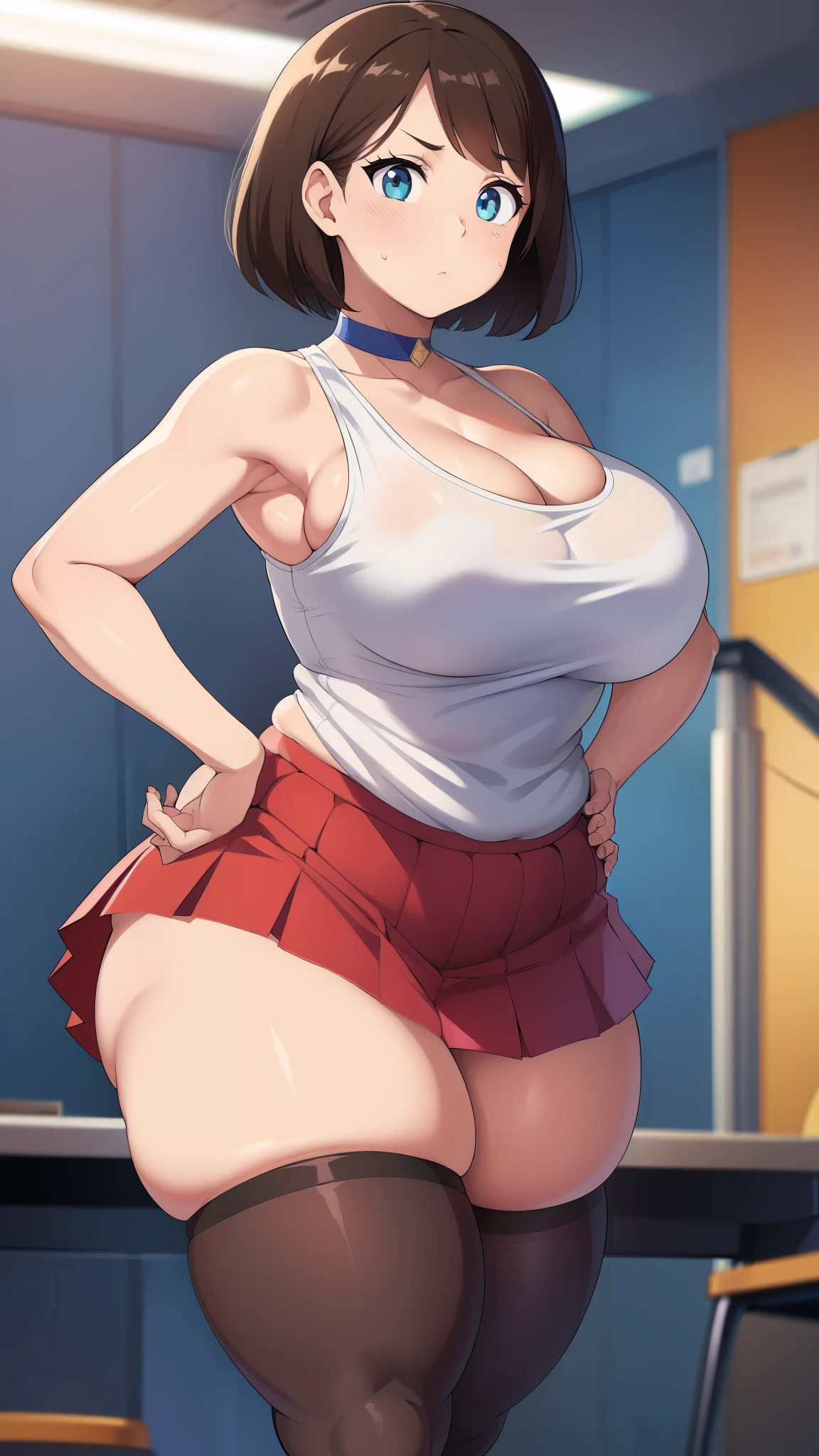 ((((fat thighs)))), ((fat ass)), thighs hang over thigh highs,