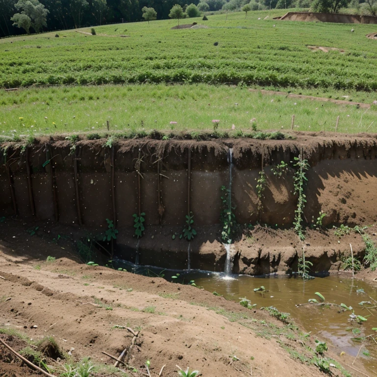 Vaçoroca with 1. Planting trees to stabilize the soil.
2. Construction of contour terraces to reduce erosion.
3. Using hedges to protect the banks of watercourses.
4. Implementation of agroforestry systems to maintain soil cover.
5. Adoption of crop rotation systems to improve soil structure.
6. Installation of underground dams to recharge the water table.
7. Implementation of rainwater capture and storage systems.
8. Use of green manure to improve soil fertility.
9. Trampling control in pasture areas.
10. Integrated pest and disease management practices to reduce the use of agrochemicals.
11. Recovery of degraded areas through direct planting.
12. Adequate management of organic and agro-industrial waste.
13. Promotion of environmental education with the local community.
14. Constant monitoring of water and soil quality.
15. Implementation of sustainable agriculture practices, such as organic or regenerative agriculture.