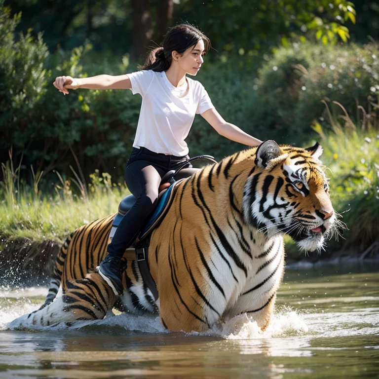 Woman riding a tiger
