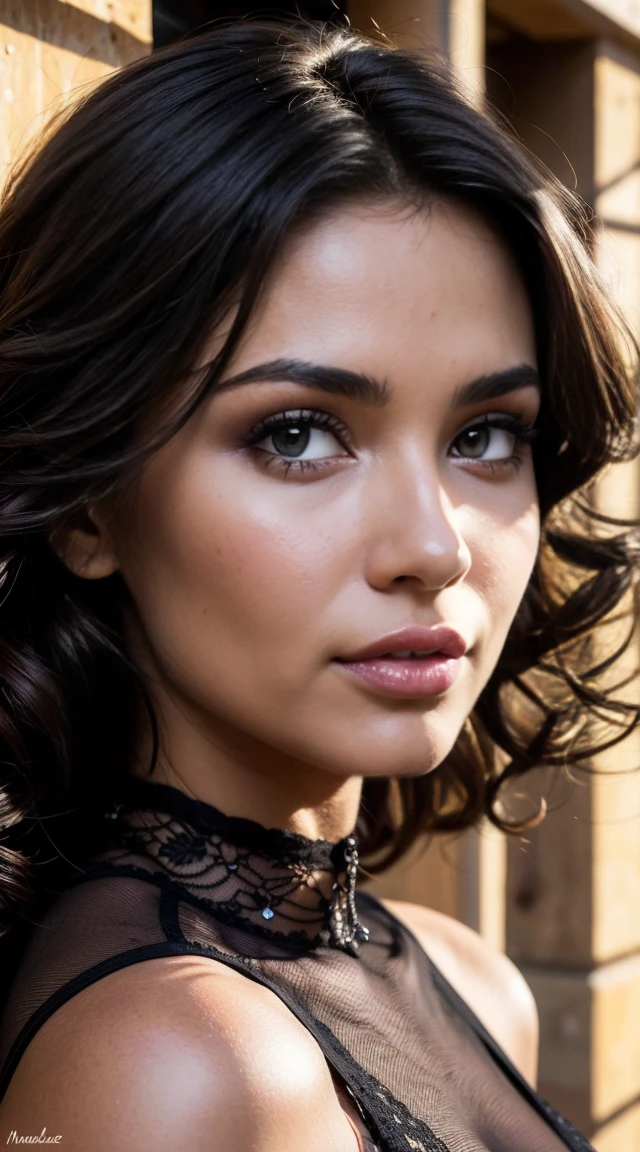 Fille marocaine, brune, curly hair, Environnement du souk marocain, best quality, Very detailed, (Gorgeous, detailed eyes Gorgeous, detailed face), (best quality), (Ultra-detailed), (high resolution), (original), ultra-realistic, epic realism.