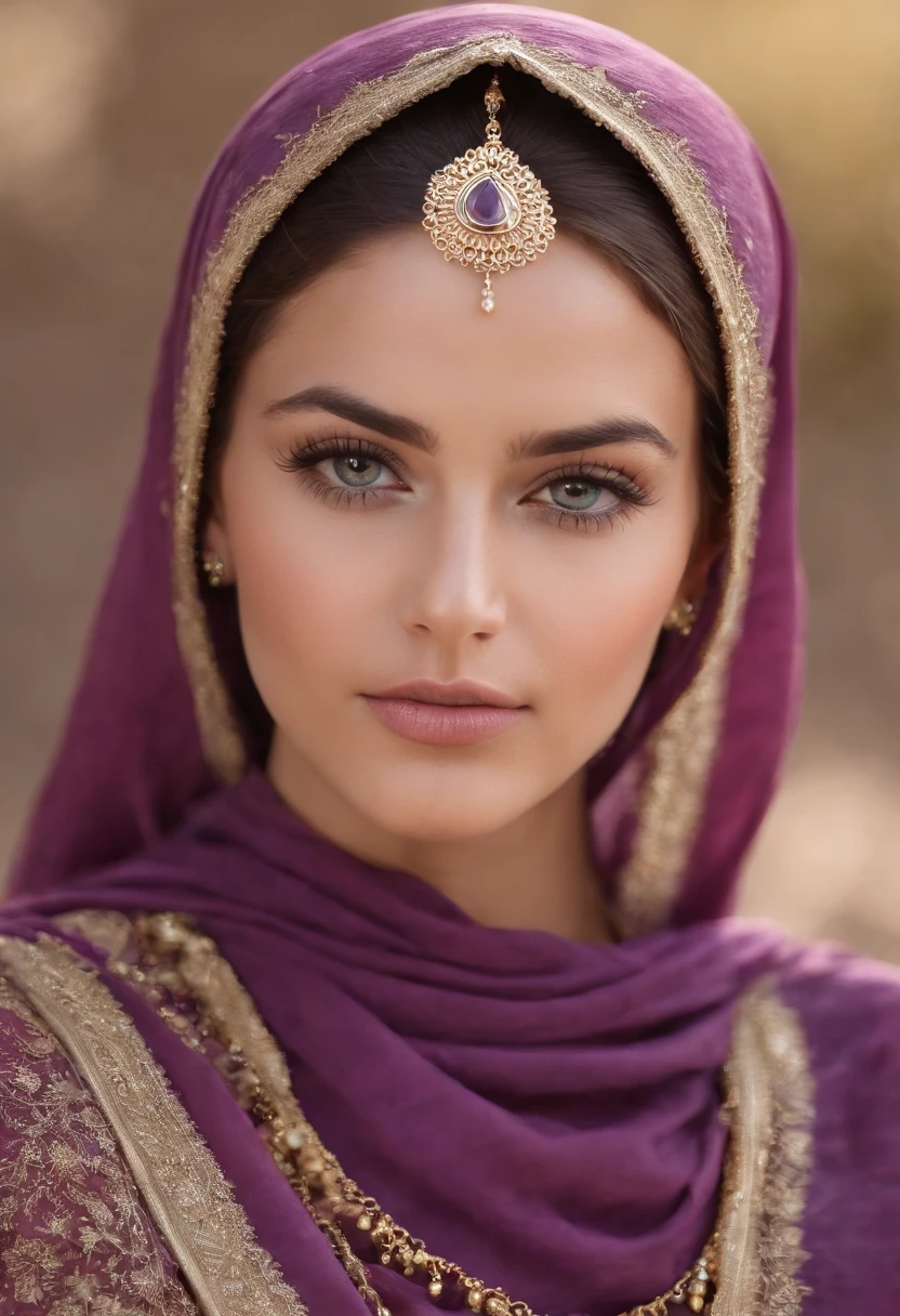 Grosse, white and glowing skin, beau visage, veiled, Thème tribal amazigh marocain, bijoux en argent, ((yeux noisette clairs et brillants:1.2)), detailed eyes, beau chef-d&#39;artwork, UHD, 8K)), profondeur de champ, oasis de dunes de sable, clivage, gros seins, se concentrer sur les yeux, Detailed skin, Texture de la peau, sexy, heure d&#39;or, highly Detailed skin, Cils longs et épais, dark black mascara, shiny lips, visage parfait, violet djellaba, abaya lilas, flow, souffler, chatoyant, curved, iridescent purple