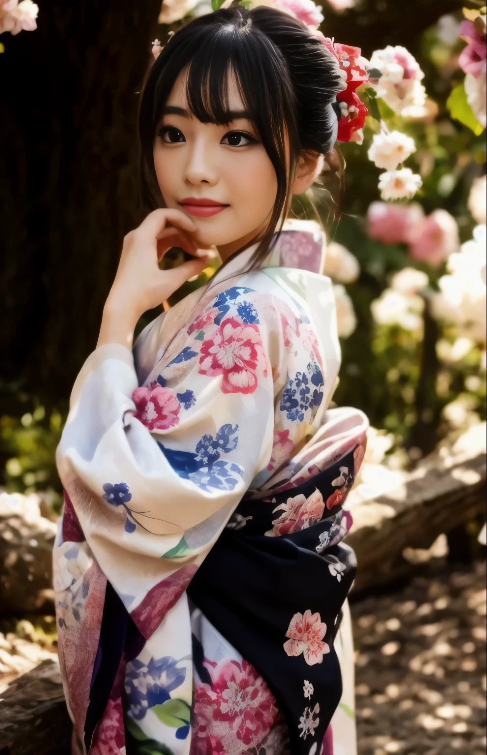 photorealistic,super realistic,extremely beautiful girl,very cute girl,beautiful asian girl,young girl,a woman in a kimono is posing for a picture, in kimono, elegant japanese woman, japanese model, japanese kimono, wearing kimono, wearing royal kimono, japanese woman, kimono, classy yukata clothing, in a kimono, japaneese style, traditional japanese, pale and coloured kimono, yukata clothing, traditional beauty, by Eizan Kikukawa