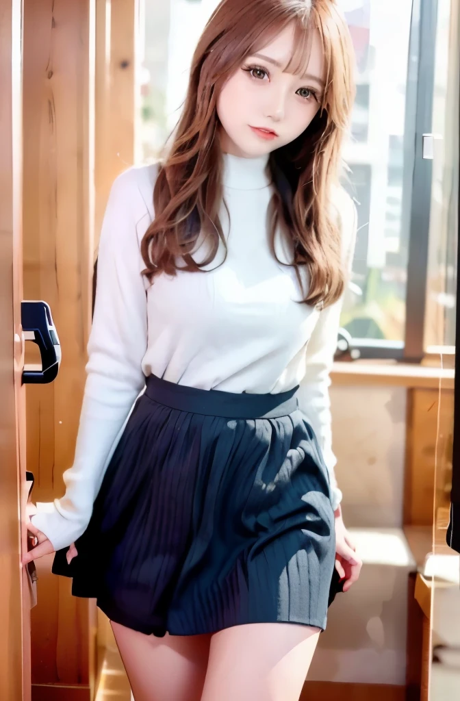 NFSW,((panty shot:1.3)),((skirt lift:1.3)),((panty shot:1.3)),((skirt lift:1.3)),((panty shot:1.3)),((skirt lift:1.3)),1 girl, single, alone, Beautiful woman、((I could see the whole body:1.3))、 ((middle wave hair, bangs, brown hair)), ((brown eyes, beautiful eyelashes, realistic eyes)), ((detailed face, blush:1.2)), ((smooth texture:0.75, realistic texture:0.65, realistic:1.1, Anime CG style)), perfect body, (( white shirt)), ((black skirt:1.3)), 1 girl,(highest quality,4k,8K,High resolution,masterpiece:1.2),1 Beautiful woman,18-year-old,35mm lens,f/1,considerable breasts,soft sunlight,bright colors,playful expression