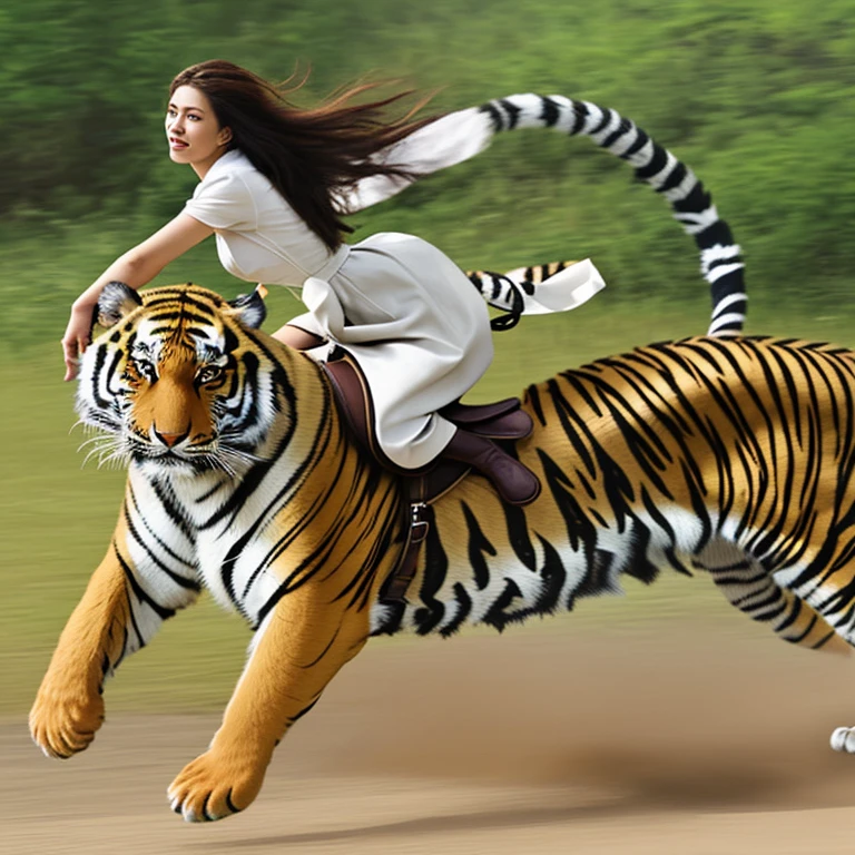 Woman riding a tiger