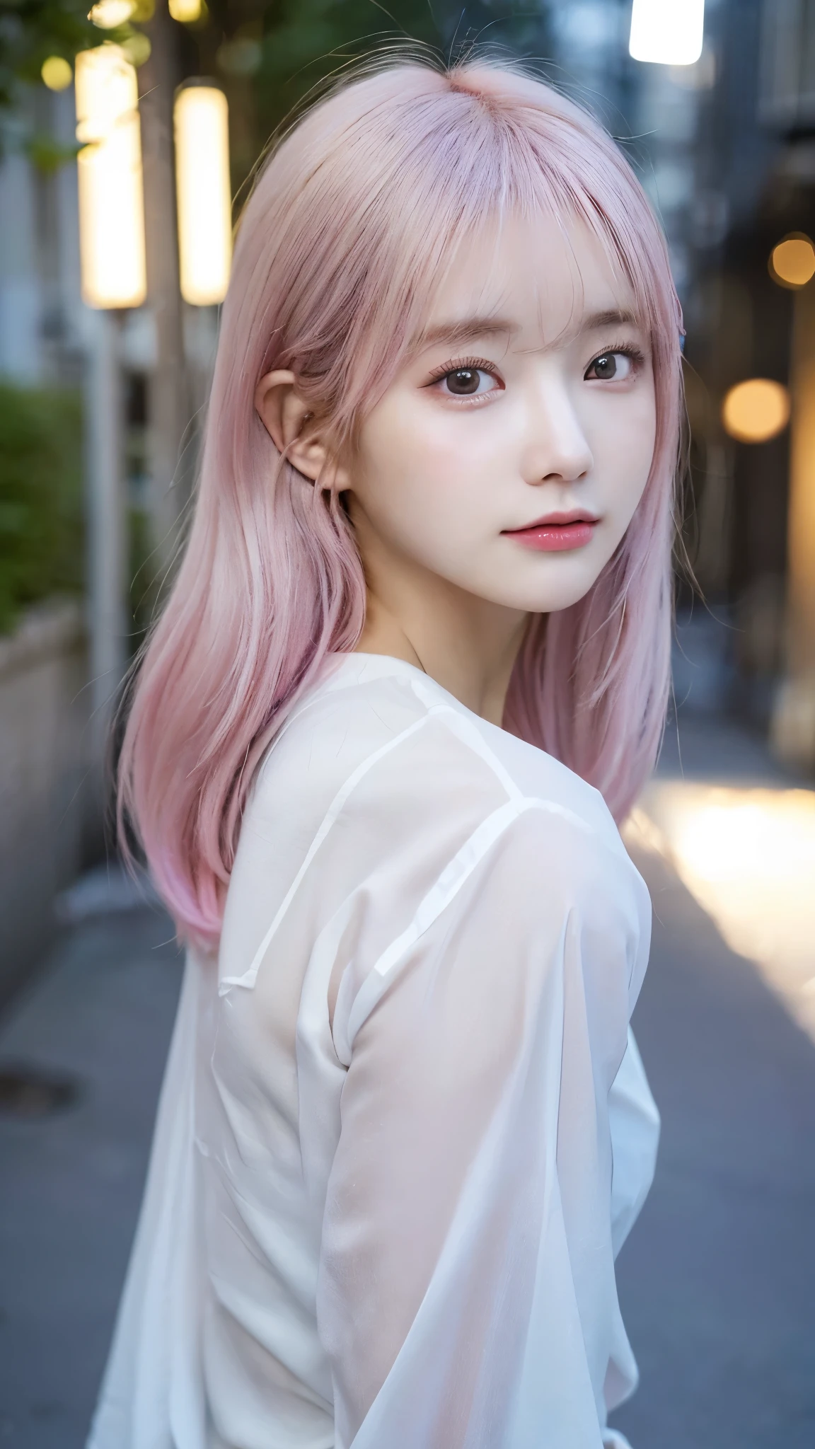 lightly dressed、exposed、thin white shirt、(highest quality,masterpiece:1.3,超A high resolution,),(super detailed,caustics),(Photoreal:1.4,RAW shooting,)ultra-realistic capture,very detailed,High definition 16K for human skin、 Natural skin texture、、Skin looks even-toned and healthy、 Use natural light and color,one woman,Japanese,,cute,pink haired,middle hair,(Depth of the bounds written、chromatic aberration、、wide range of lighting、natural shading、)、(Outdoor lights during daytime:1.4)、(hair swaying in the wind:1)、short hair、Put on your ears