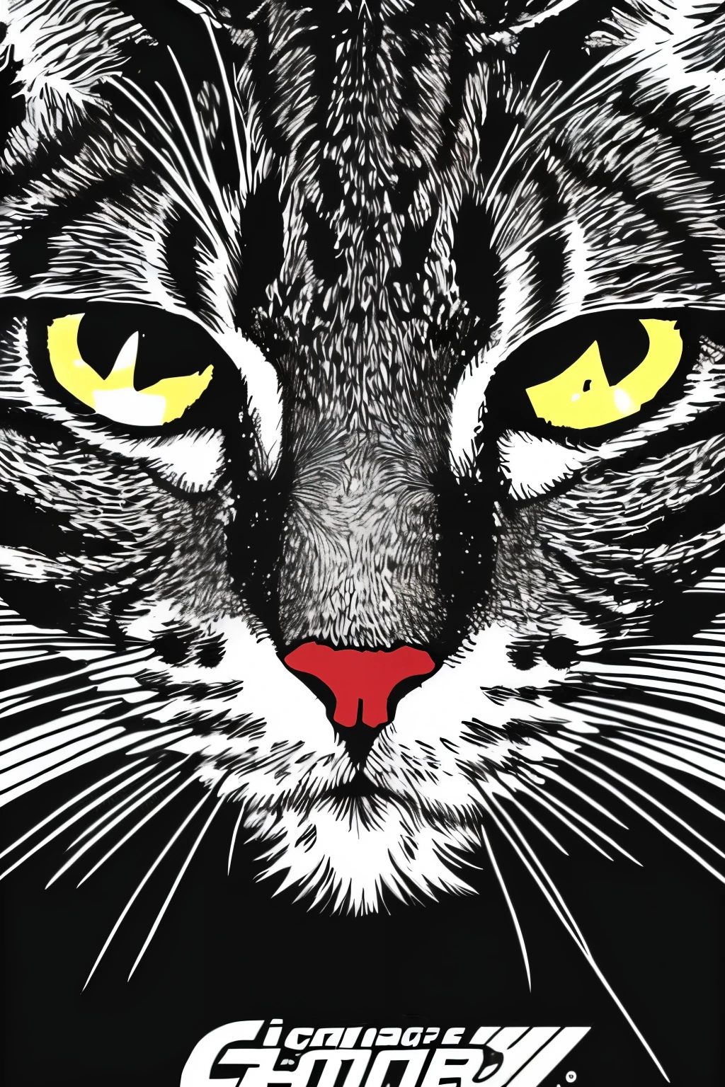 gato, close de retrato de cena de filme, graphic detail, close-up do meio, estilo de hajime isayama, halftone printing, vibe yoshitaka amano