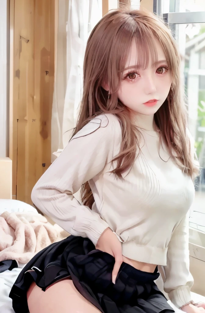 (((NFSW:1.3)),((I can see the pants)),((panty shot:1.3)),((skirt lift:1.3)),((panty shot:1.3)),((skirt lift:1.3)),((panty shot:1.3)),((skirt lift:1.3)),1 girl, single, alone, Beautiful woman、((I could see the whole body:1.3))、 ((middle wave hair, bangs, brown hair)), ((brown eyes, beautiful eyelashes, realistic eyes)), ((detailed face, blush:1.2)), ((smooth texture:0.75, realistic texture:0.65, realistic:1.1, Anime CG style)), perfect body, (( white shirt)), ((black skirt:1.3)), 1 girl,(highest quality,4k,8K,High resolution,masterpiece:1.2),1 Beautiful woman,18-year-old,35mm lens,f/1,considerable breasts,soft sunlight,bright colors,playful expression