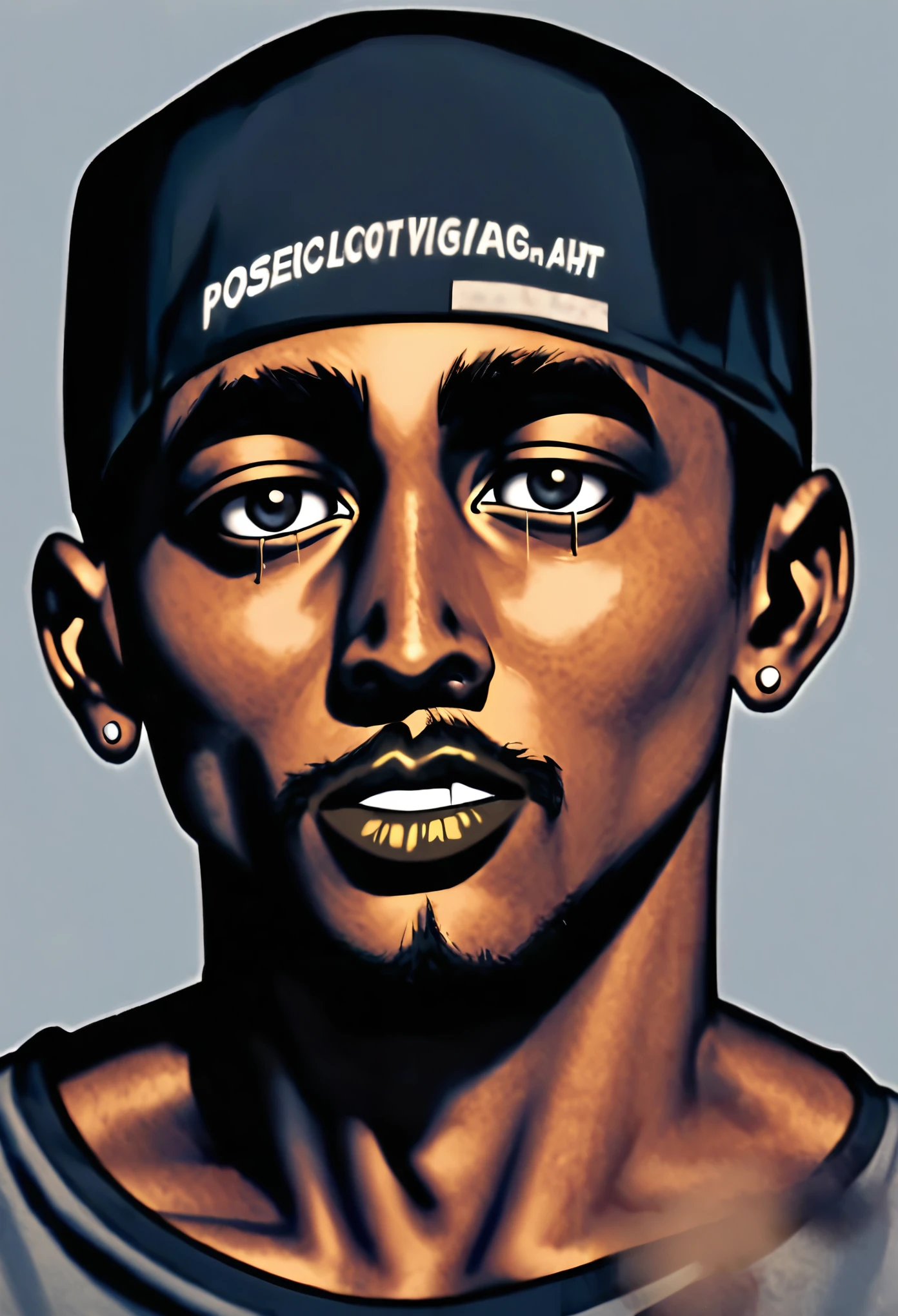 a perfect representation of TUpac the rapper as a portrait third person view