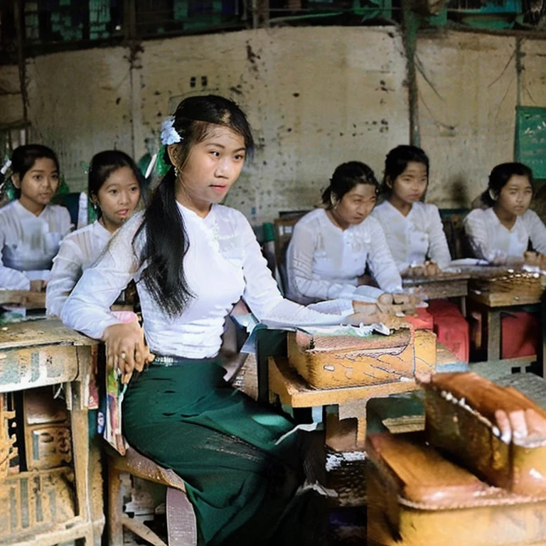 Vietnamese students girls and female teacher in Yangon