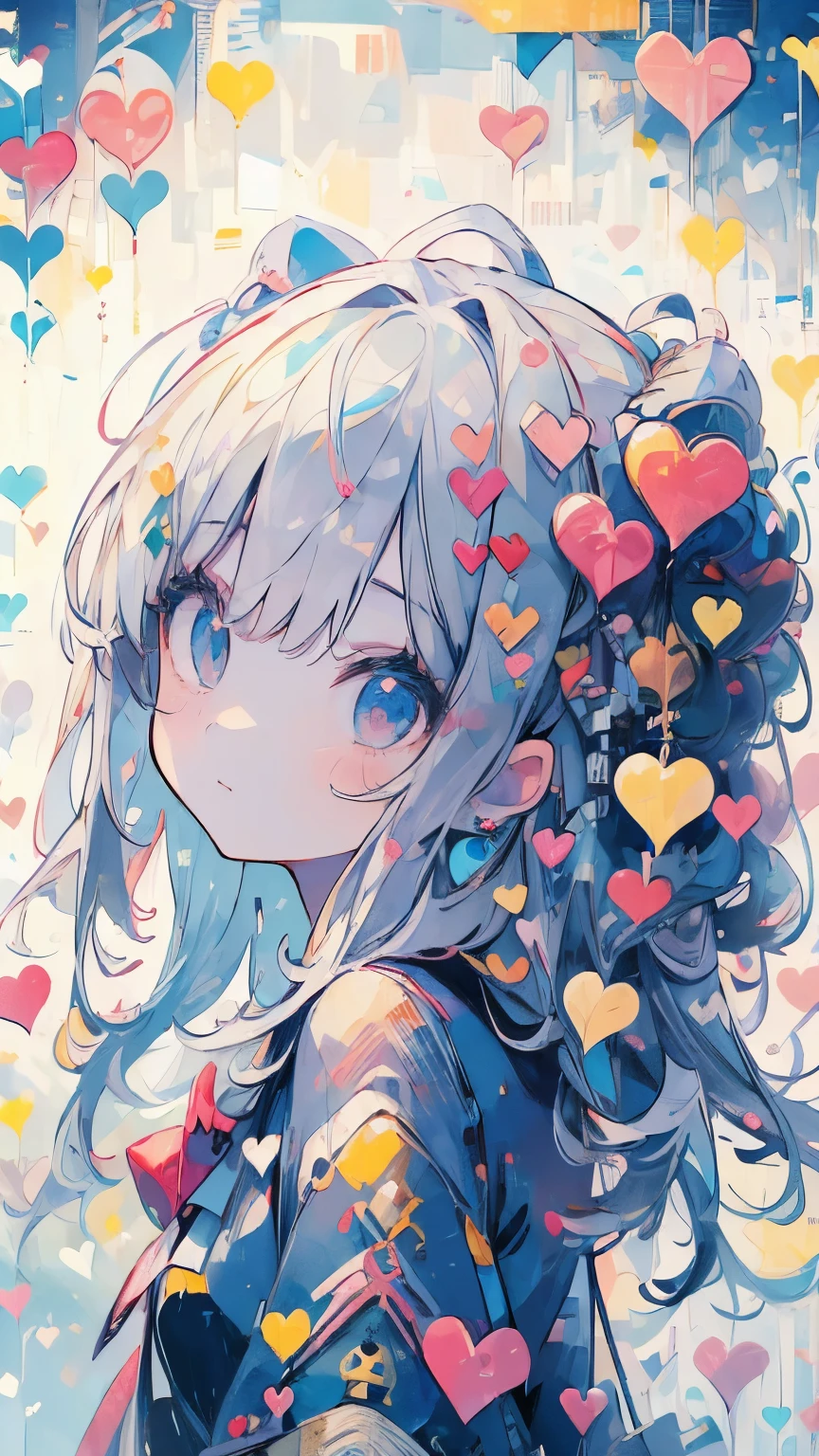 ((((masterpiece)))), best quality, very_high_resolution, large_filesize, full color, Looking up and looking sweet, heart eyes, 1 girl, Background full of hearts