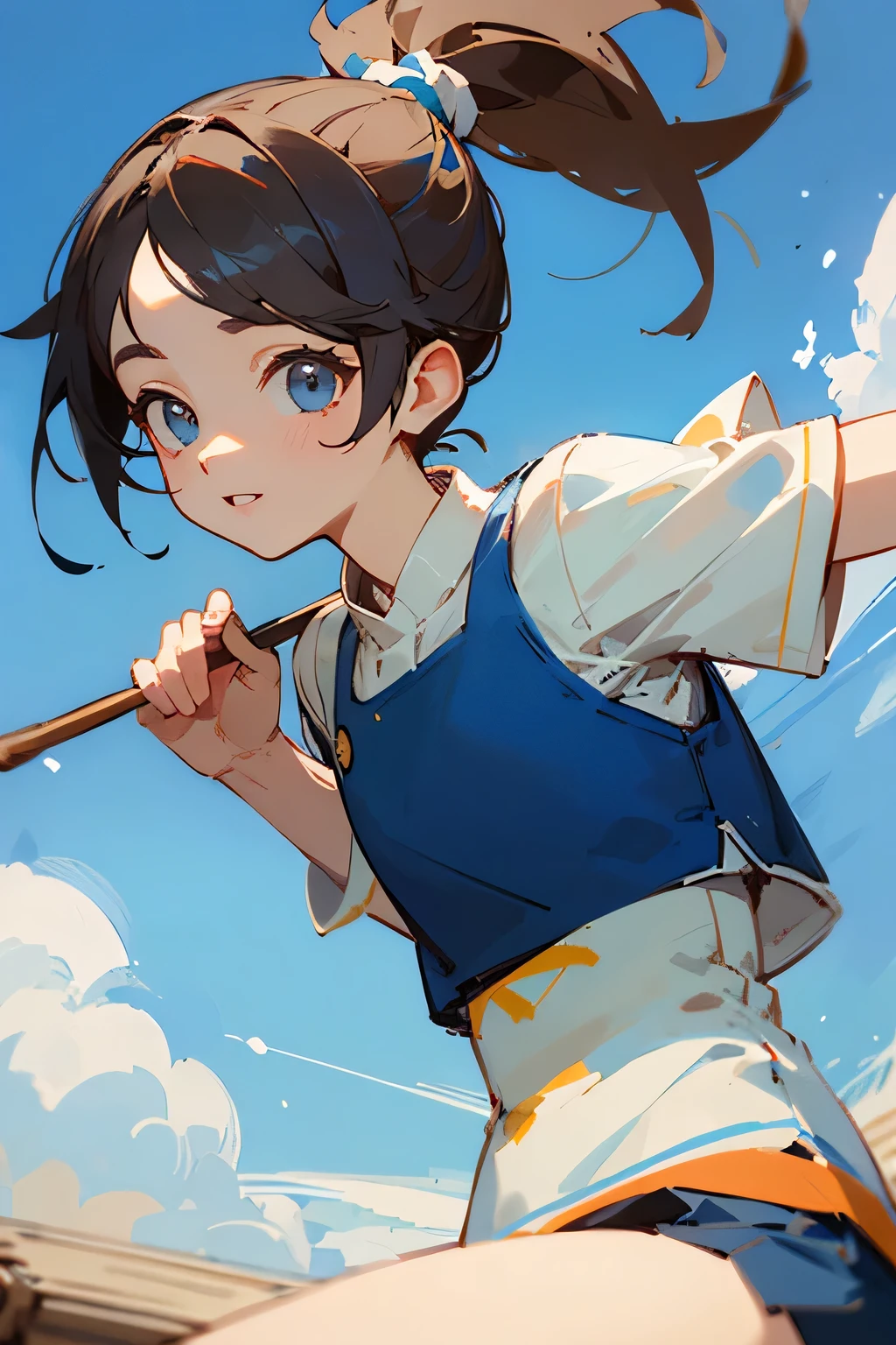 ((highest quality)), ((masterpiece)), (be familiar with), perfect face、ponytail、summer clothes、blue sky、Tele
