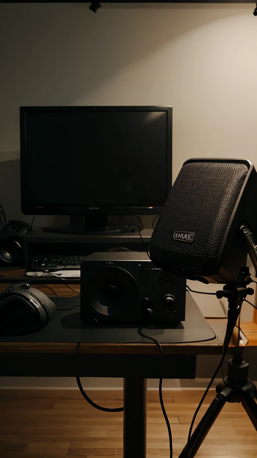 Create a studio image with pc and mic