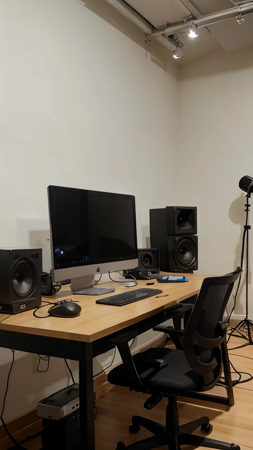 Create a studio image with pc and mic