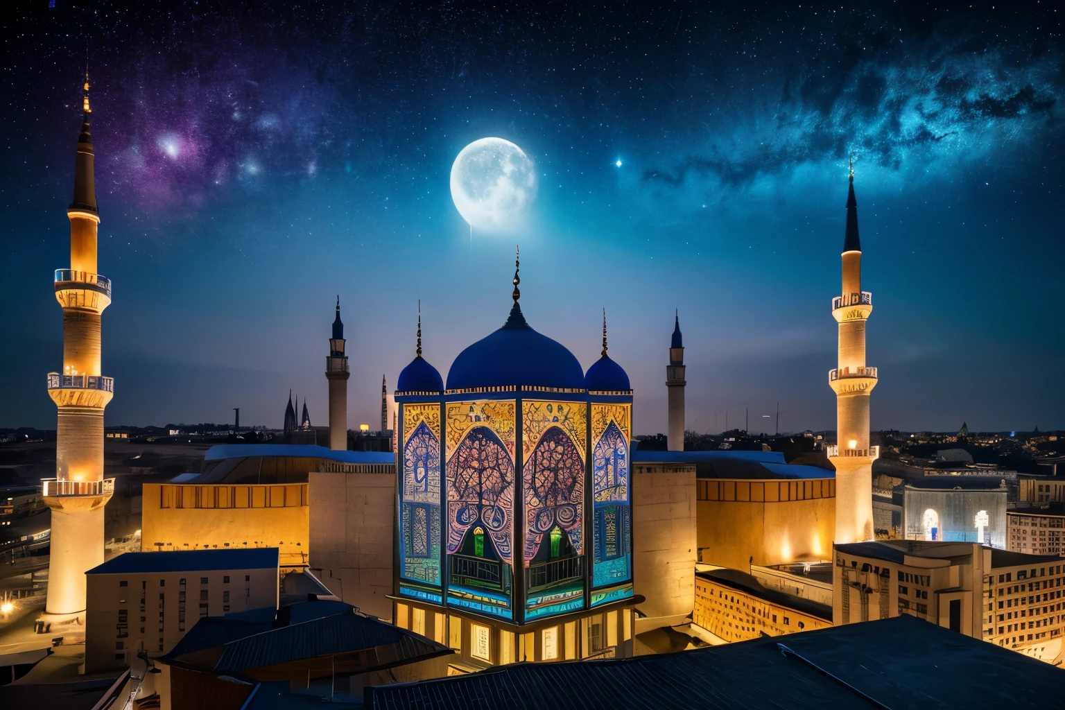 a picture of a puzzle box with a picture of a moon and a mosque, a jigsaw puzzle inspired by Ota Bubeníček, shutter stock, Psychedelic Art, puzzle art, mysterious, puzzle, Sophisticated 8K, very detailed, very detailed, Complex colorful, super complicated, Wonderfully colorful, 複雑でvery detailed 8 K, very complex and colorful