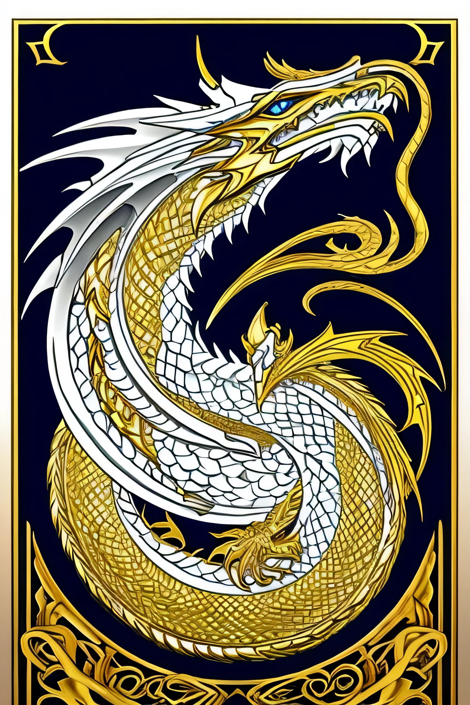 white and gold dragon, menacing