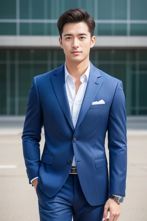 blue striped suit、 30-year-old fresh and handsome new employee、 (Super handsome S-class suit guy)、 Japanese 30-year-old man、 merchant、 Ultra-luxury set、 office、 Stand up in a suitSYoung handsome man、 Full body image、 (CG Unity 8K high-detail photos)、 (a very detailedSThe handsome guy in the class)、 (Photos are real)、 ((top quality))、 Super detailed、 (Masterpiece)、 Ultra high quality、 High、 audience、 gentleman、 very beautiful hair、 short hair、 bright photos、 As handsome as a model、 As handsome as an idol、 Luxury watches、 cool zone、 Japanese