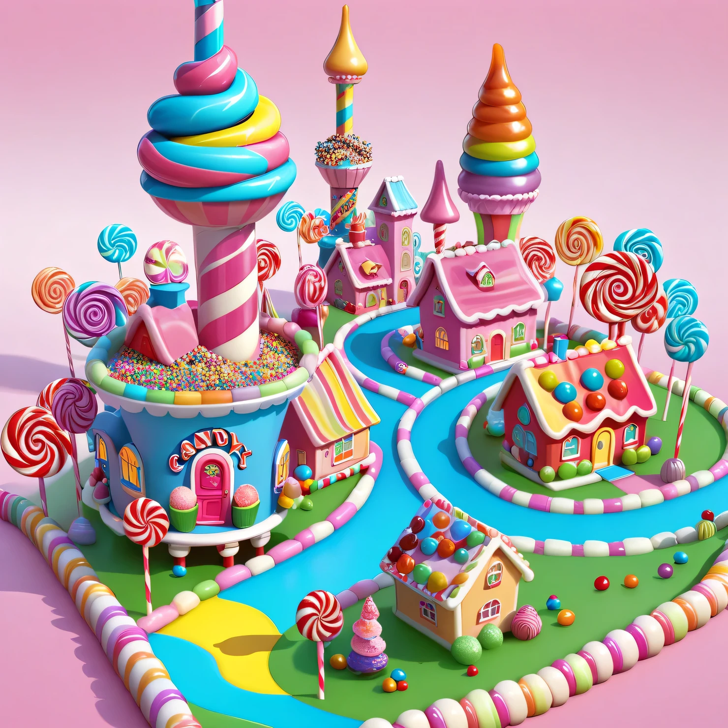 Dark fantasy, Very strange and gloomy Candyland with candy houses, candy intricate Gothic towers and candy trees, candy monsters, technically complex candy country, candy palette, Dark Fantasy, Candy magic, Candycore