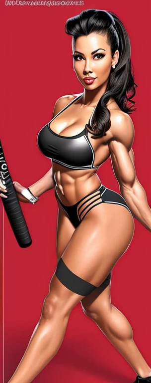 drawing of a woman with a baseball bat in her hand, Garota musculosa, mulher fisiculturista, fisiculturista superhero bikini, mulher ultraviolenta muscular, fisiculturista body, gynoid body, fisiculturista, mulheres guerreiras musculosas, pose mais forte, pudica pose sexy gesto, pose forte, muscular!!, fisiculturista, pinup  ciborgue bonita, muscular character