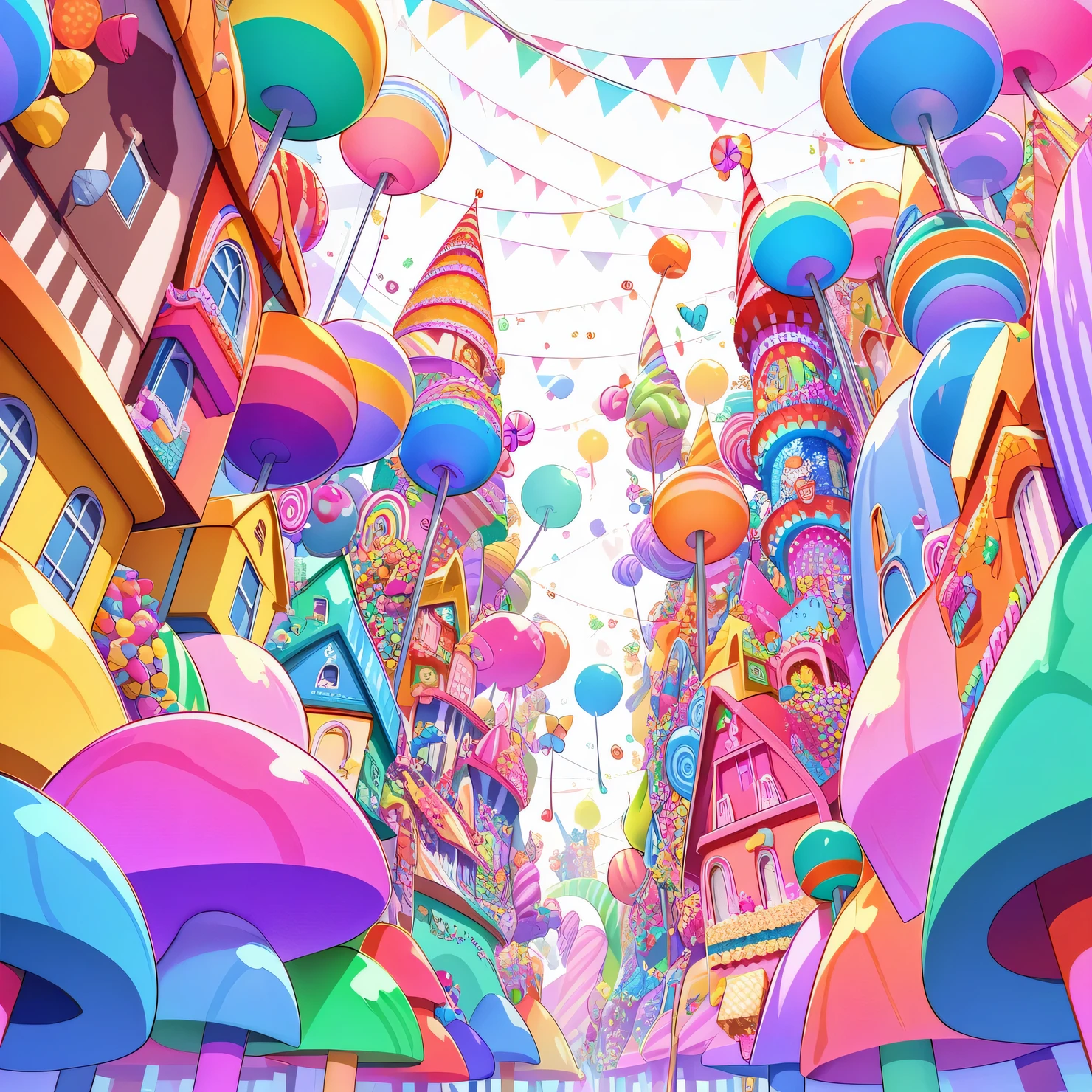 Dark fantasy, Very strange and gloomy Candyland with candy houses, candy intricate Gothic towers and candy trees, candy monsters, technically complex candy country, candy palette, Dark Fantasy, Candy magic, Candycore