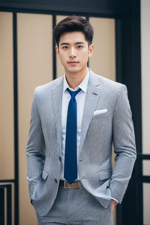 light striped suit、 30-year-old fresh and handsome new employee、 (Super handsome S-class suit guy)、 Japanese 30-year-old man、 merchant、 Ultra-luxury set、 office、 Stand up in a suitSYoung handsome man、 Full body image、 (CG Unity 8K high-detail photos)、 (a very detailedSThe handsome guy in the class)、 (Photos are real)、 ((top quality))、 Super detailed、 (Masterpiece)、 Ultra high quality、 High、 audience、 gentleman、 very beautiful hair、 short hair、 bright photos、 As handsome as a model、 As handsome as an idol、 Luxury watches、 cool zone、 Japanese