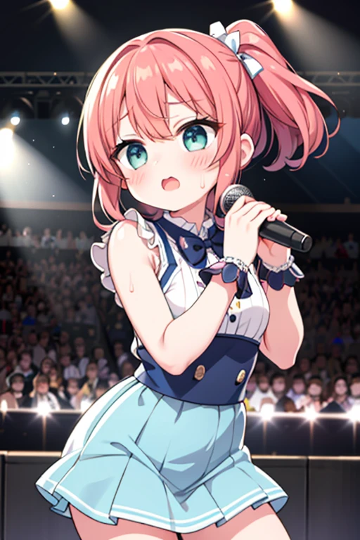 girl、、Idol、Live venue、sing a song、Sweat、breathing is rough、fever