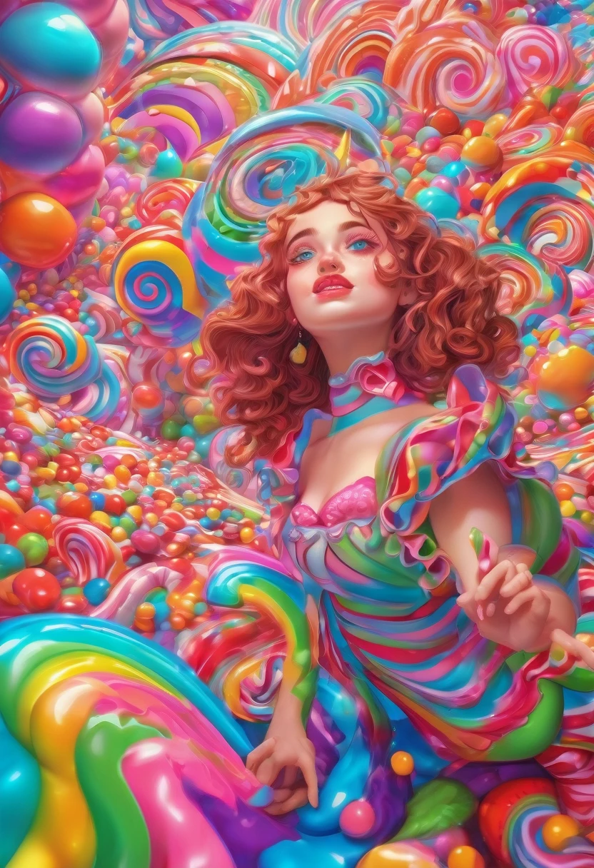 1girl, Candyland, aesthetic, vibrant colors Candyland wonderland gouache swirls detailed Candy art style! Whimsical playful colorful! candy!!! 🍬🍭 Candyland art!! “Hyperrealistic hyperdetailed highly detailed, digital illustration” postmodernism, artstation, poster art, dynamic lighting, cel-shaded, ray tracing reflections