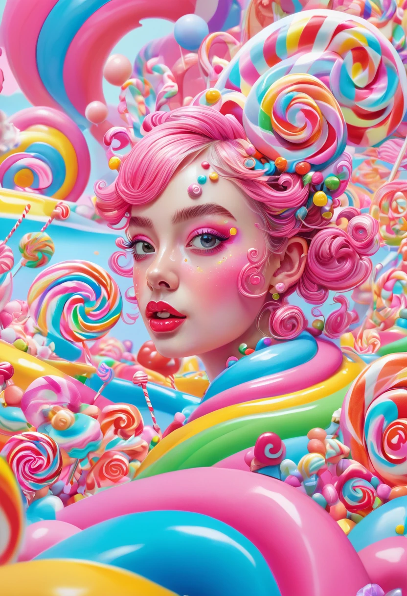 lady gaga, dolceland, comely, vibrant colors dolceland wonderland gouache swirls detailed Candy art style! Eccentric, playful and colorful! dolce!!! 🍬🍭 dolceland art!! 「Ultra-realisitic e altamente detalhado、very detailled,best qualityer, realisitic, realisitic, award-winning illustration, (Highly detailed face and skin texture), (fully body), (Complicated Detail: 1.2), (finely detail), (Complicated Detail), (Cinematic Lights, luz de fundo de best qualityer), Sharp lines, sharp focus, offcial art, unity 8k wallpaper , absurdrez, unbelievably absurd, huge filesize, mostrando o fully body- , Fantasyart, RTX,((Closing-up photo by award-winning studio)), , (Shut your mouth), , perfect hands, comelys olhos detalhados, face perfect