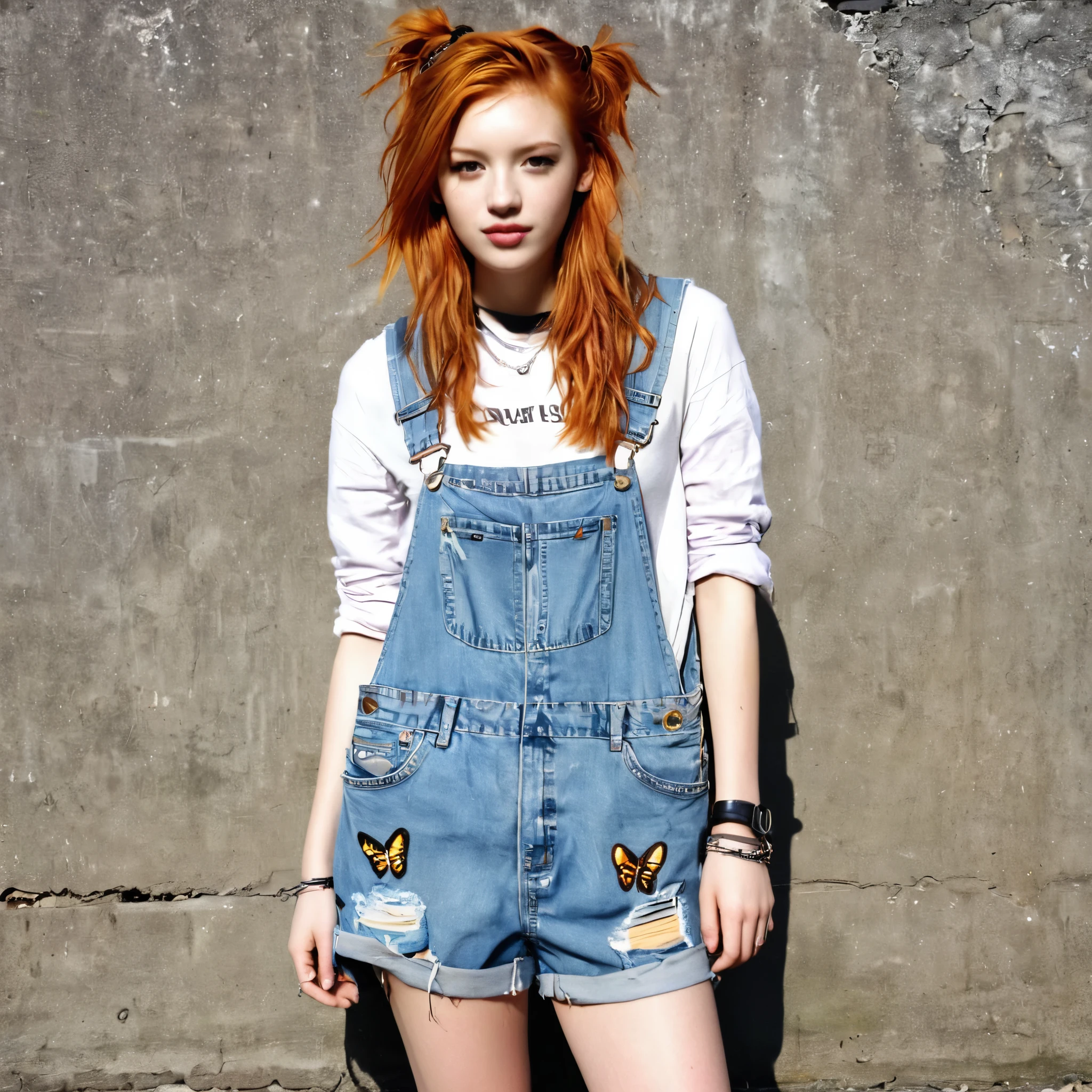 Gorgeous ginger  hair girl wear ablend of grunge and preppy styles. Think flannel shirts paired with ripped jeans or overalls, Doc Martens boots, graphic tees, denim jackets, and backpacks adorned with patches. Layering was key, with slip dresses over t-shirts or cropped sweaters over high-waisted jeans. Hair accessories like scrunchies and butterfly clips were popular, along with minimal makeup