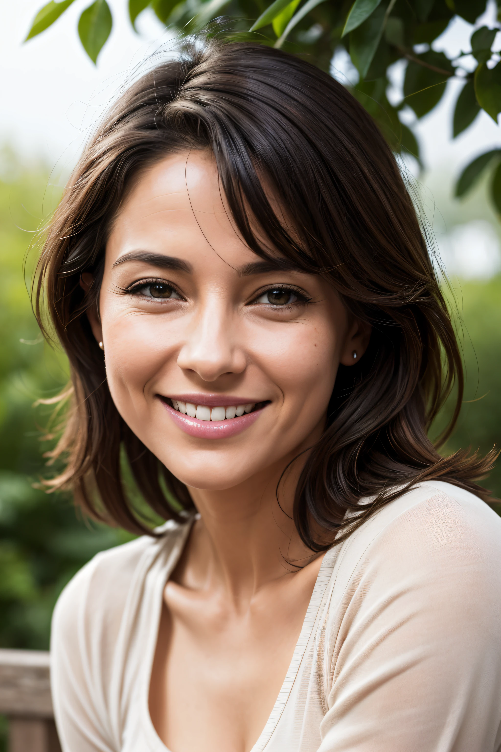 foto natural, retrato de mulher com cerca de 35 anos ou mais, Sorriso, ultrarealistic