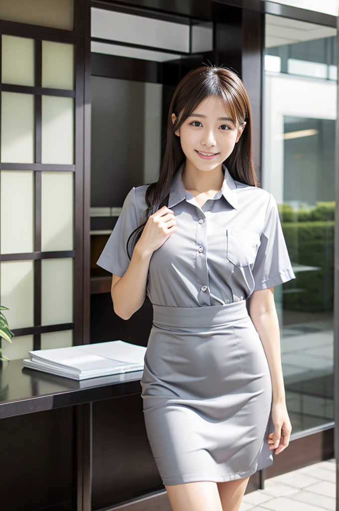 Japanese beauty、A slip is visible from under her office uniform., Not wearing a skirt, business clothes, woman wearing office dress, Work clothes, Work clothes, catalog photo, from me, Detailed image, business clothes装, Image Center, grey, Slip is visible、Chemise in sight