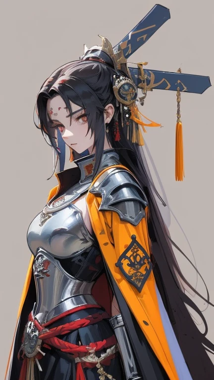 un primer plano de una mujer con armadura de color negro y rojizo, arte detallado del personaje de anime, hyper detailed fantasy character, guerrera del norte, armadura gruesa, retrato caballero mujer, vistiendo una armadura detallada, chica con armadura de caballero samurai ornamentada