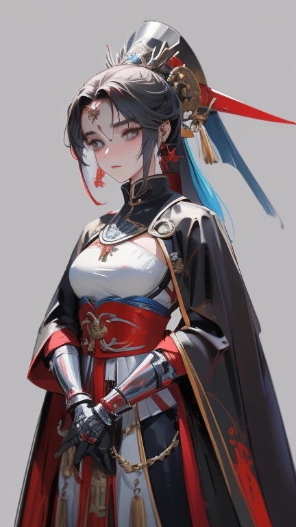 un primer plano de una mujer con armadura de color negro y rojizo, arte detallado del personaje de anime, hyper detailed fantasy character, guerrera del norte, armadura gruesa, retrato caballero mujer, vistiendo una armadura detallada, chica con armadura de caballero samurai ornamentada