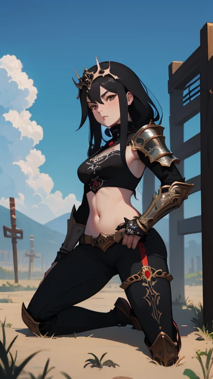 un primer plano de una mujer con armadura de color negro y rojizo, arte detallado del personaje de anime, hyper detailed fantasy character, guerrera del norte, armadura gruesa, retrato caballero mujer, vistiendo una armadura detallada, chica con armadura de caballero samurai ornamentada