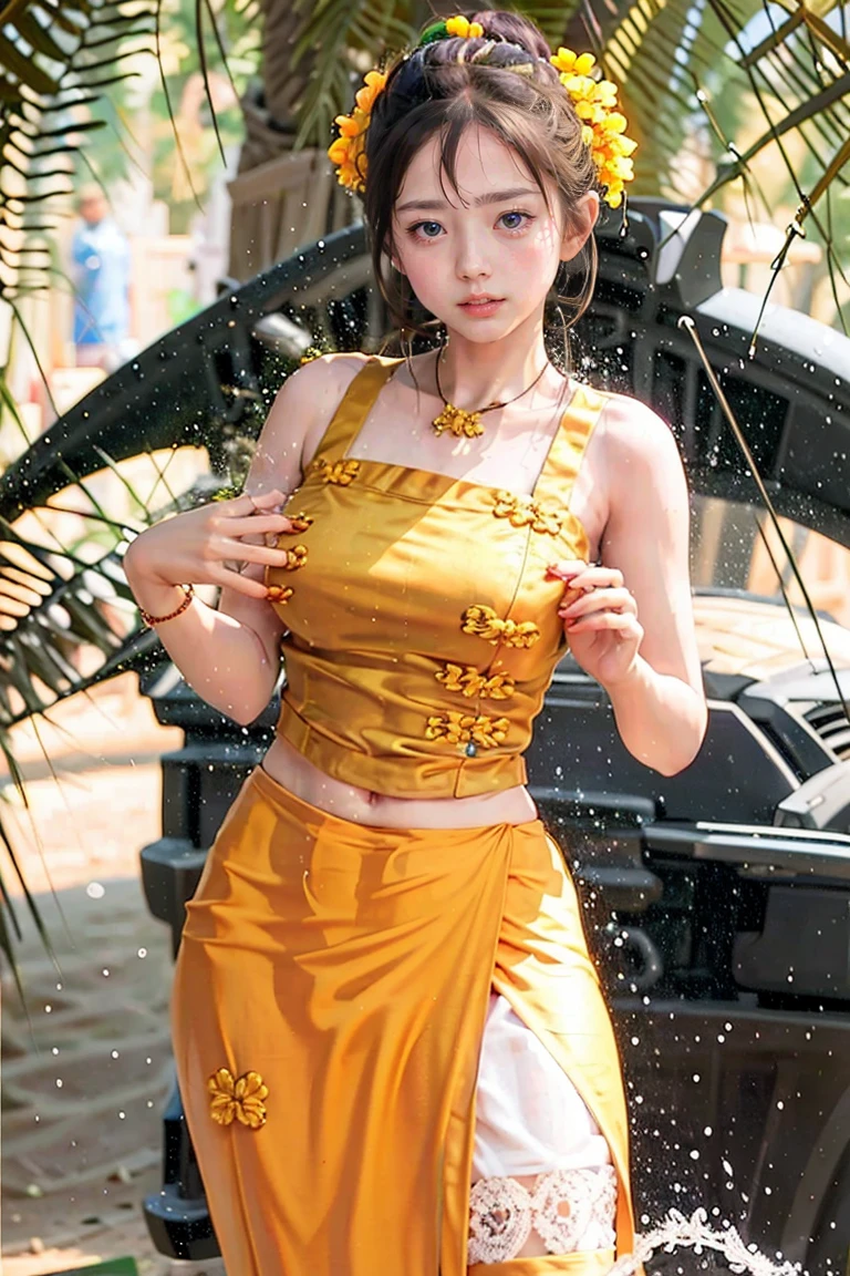 Burma's long-lasting body is full of sensuality, and the beauty of the body outline is too revealing. The long skirt she wears highlights her high hips. The beauty under the dress is so beautiful that the eye can see. She wears bright yellow flowers, smiles and water.