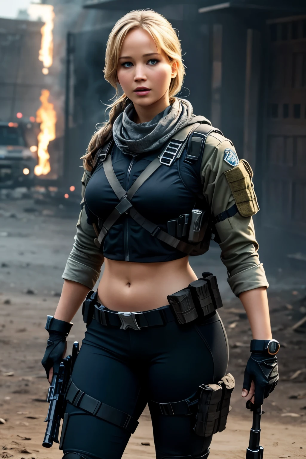 (masterpiece), best quality, expressive eyes, perfect face, ghost recon, Jennifer Lawrence, special forces outfit,  curvy strong figure, full body photo
