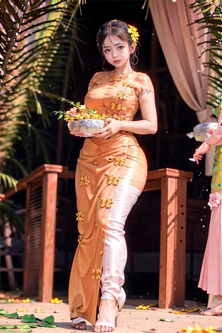 Burma's long-lasting body is full of sensuality, and the beauty of the body outline is too revealing. The long skirt she wears highlights her high hips. The beauty under the dress is so beautiful that the eye can see. She wears bright yellow flowers, smiles and water.