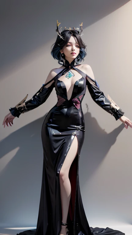 Goddess of Love, height: 165cm, weight: 40kg, length, Fluffy black hair and delicate features, Wearing flashy makeup. She is slender, . She has a beautiful figure. Her eyes are slightly narrowed, From front to toe. She wears tennis wear、dark. artistic and high resolution. ,