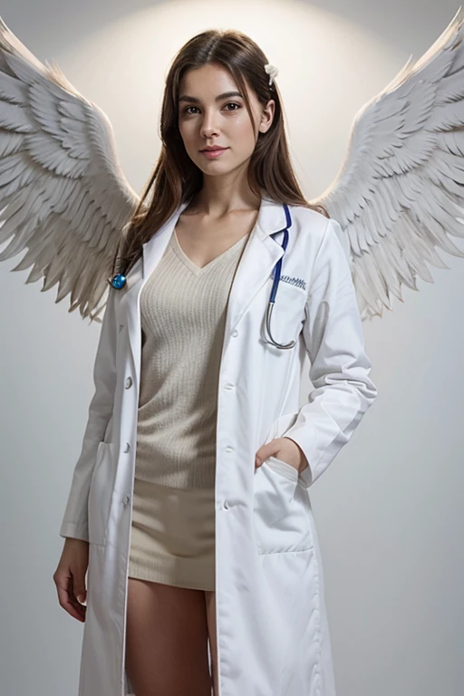 Draw a doctor in a white coat, with white wings, white halo.
