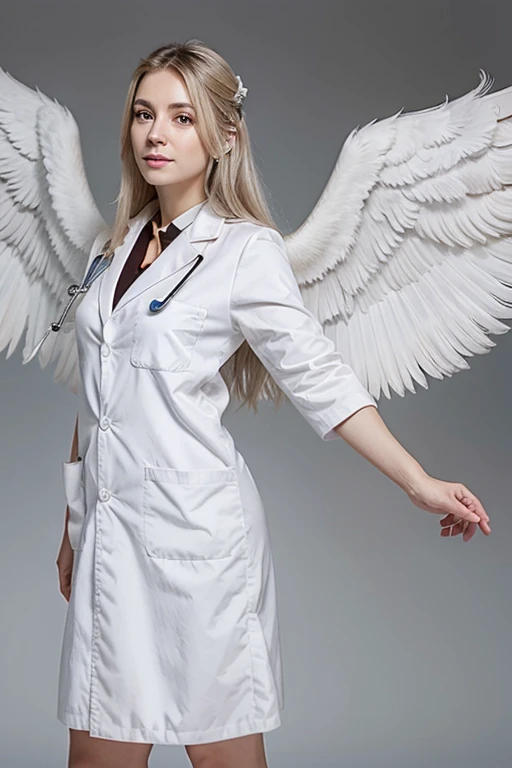 Draw a doctor in a white coat, with white wings, white halo.