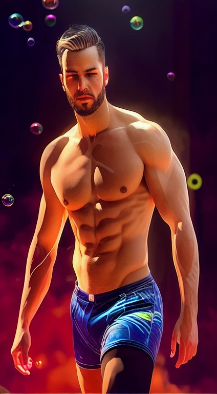 snthwve nvinkpunk style handsome man drunk like sandman rave, (hallucinating colorful soap bubbles), por Jeremy Mann, por Sandra Chevier, por Dave Mckean e Richard Avedon e Maciej Kuciara, punk rock, garota tanque, Altamente detalhado, 4K, RTX