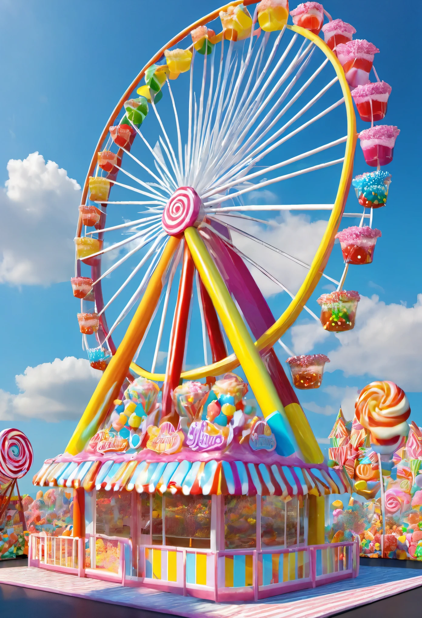 candyland，（（（Ferris wheel made of candy））），Candy house，Amusement rides made of candy，8k，high quality，masterpiece，masterpiece