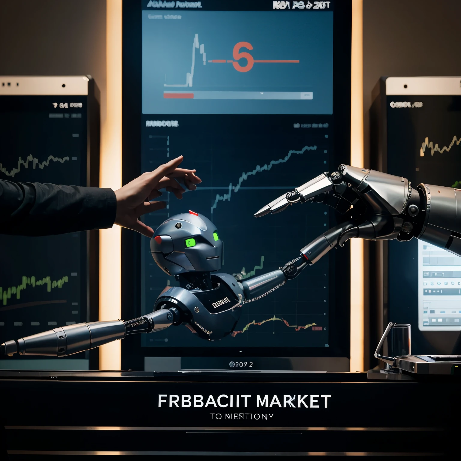 Create an image of the financial market and a robot in the image