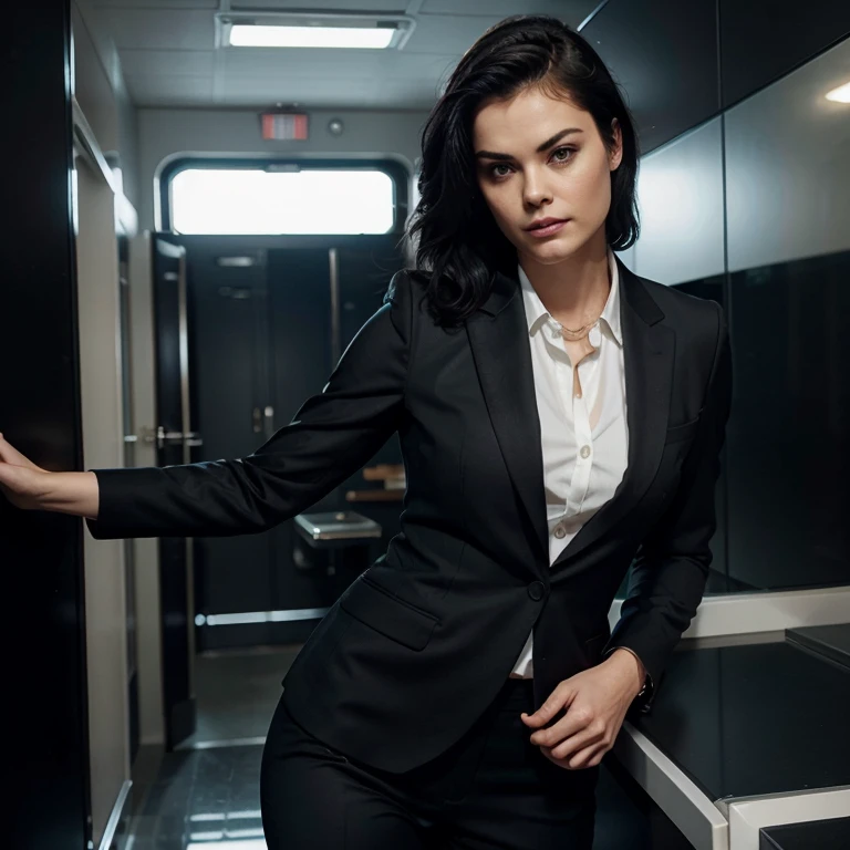 Jaimie Alexander dressed in elegant suit and tie