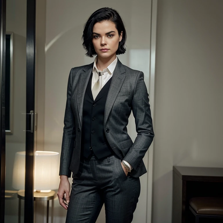 Jaimie Alexander dressed in elegant suit and tie